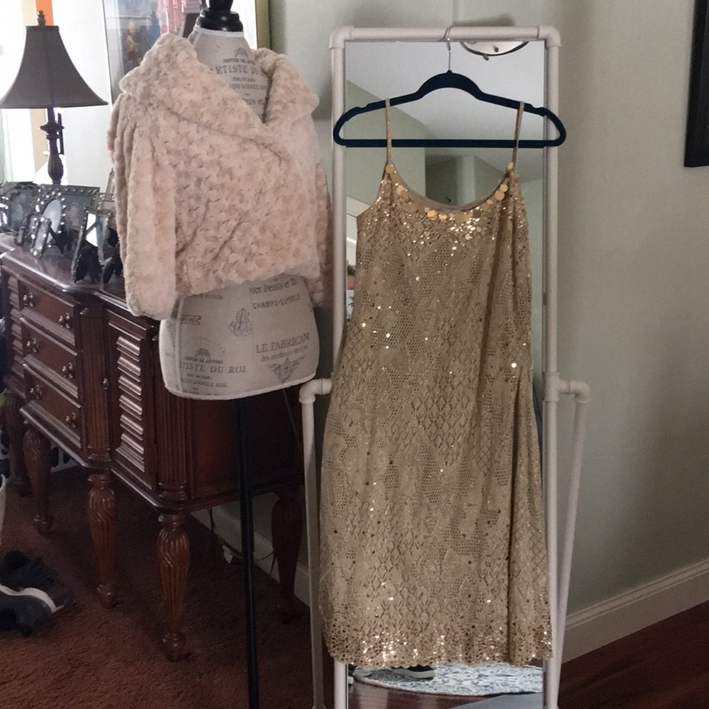 St. John’s Evening gold knit sequins dress